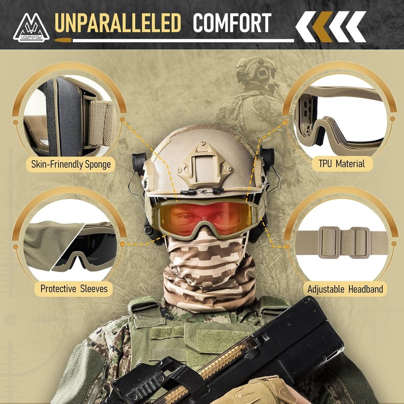 VOZAPOW Airsoft Goggles Anti Fog with ANSI Z87.1 Certified, Safety Goggles Impact Resistant, Tactical Shooting Glasses - Image 3